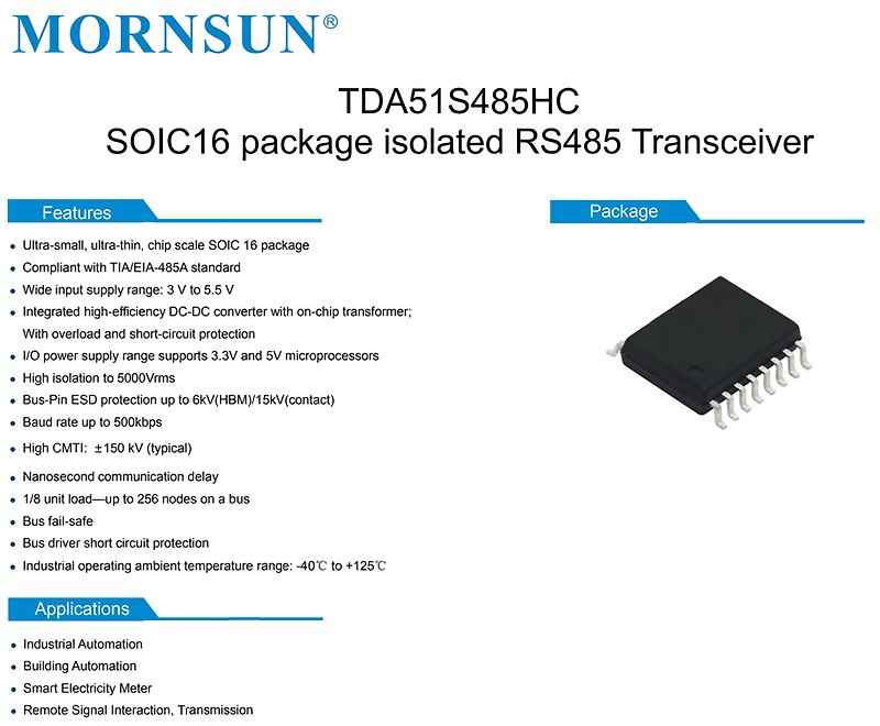 Mornsun RS485 isolated Transceiver Module, TDA51S485HC