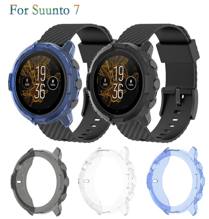 Suunto 7 시계 셸 소프트 클리어 스크린 프로텍터 케이스, 고품질 TPU 투명 커버 할로우