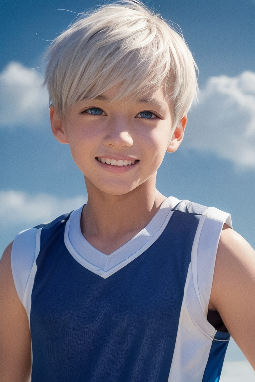 [Boy-025] Free commercially available Images of a white hair and blue eyes boy who play in a water, valley