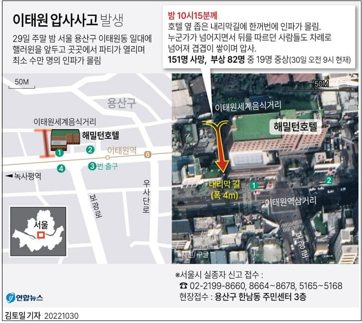 이태원 대형 압사사고 업데이트...사망자 151명으로 늘어