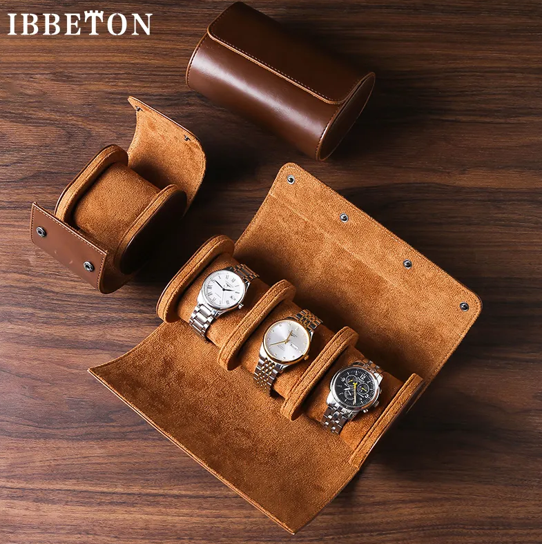 IBBETON 3 슬롯 시계 롤 여행 케이스: 휴대용 빈티지 가죽 시계 보관함, 남성 선물용