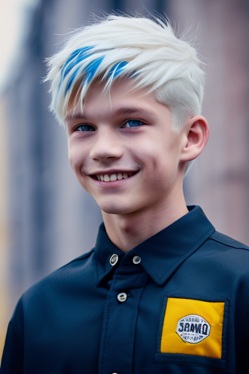 [Boy-006] boy, man, white hair, blue eyes, handsome, cute, teen, teenage, city, street background, free images, Ai images