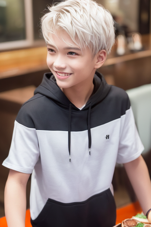 [Boy-097] Free commercially available Ai images of white hair teen boy