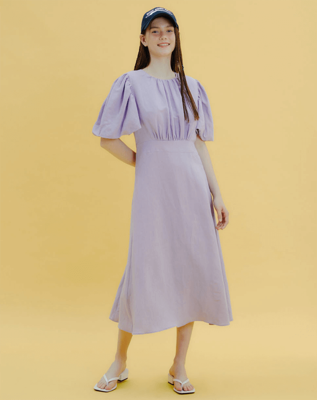 현재는 아름다워 (43회) 배다빈 원피스 _ 유어네임히얼 보라색 퍼프 소매 드레스 (현미래 패션)