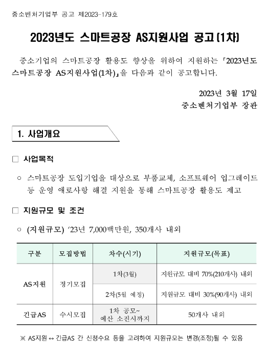 2023년 스마트공장 AS 지원사업 공고(1차)