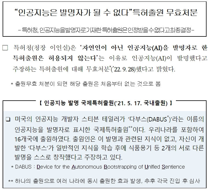 특허청 2022년 10대 뉴스...“인공지능은 발명자가 될 수 없다” 1위