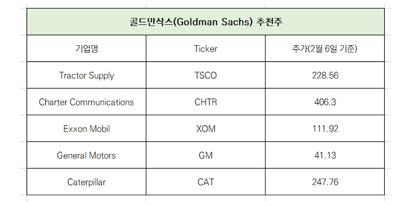 골드만삭스 2023년 추천주 5개 종목