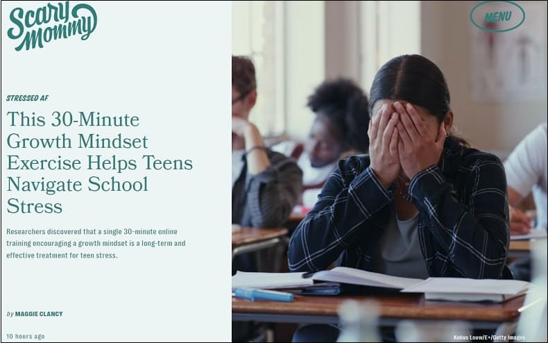 학업 성적 올려주는 이 방법 개발한 텍사스 오스틴 대 VIDEO: Adolescent Stress Can Be Reduced by 30-Minute Online ‘Mindset’ Training