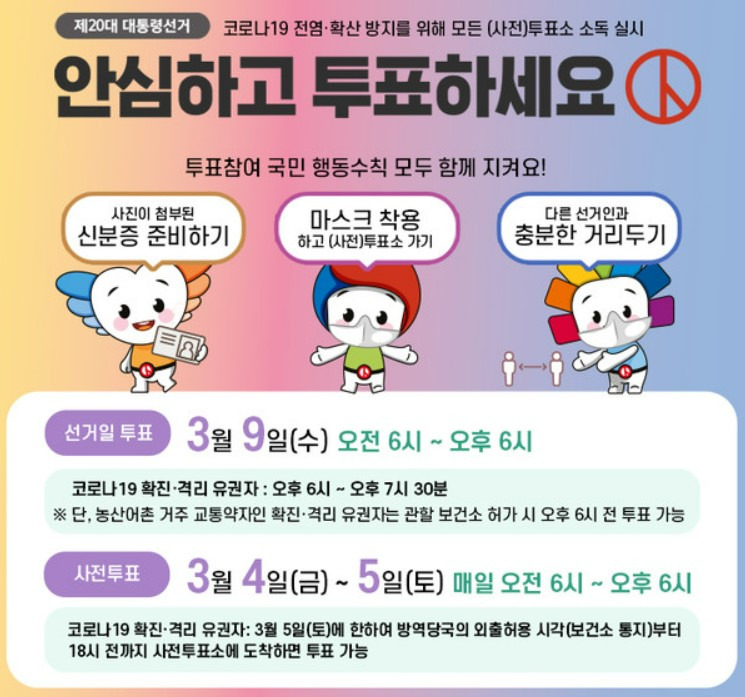 20대 대통령 '선거 준비물' 및 '확진유권자 투표시간'