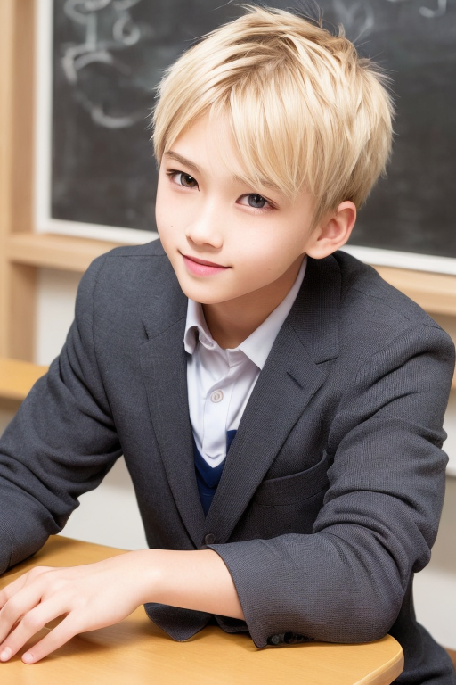 [Boy-158] Free Ai illustration of blonde boys in the classroom, inside the classroom, live-action version