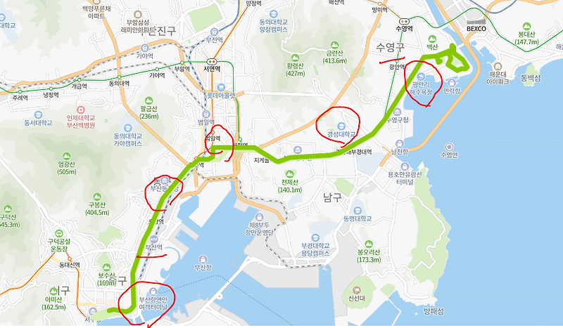 [부산] 41번버스 노선, 시간표 : 민락동,MBC,광안리, 경성대, 부산역, 자갈치역, 시장