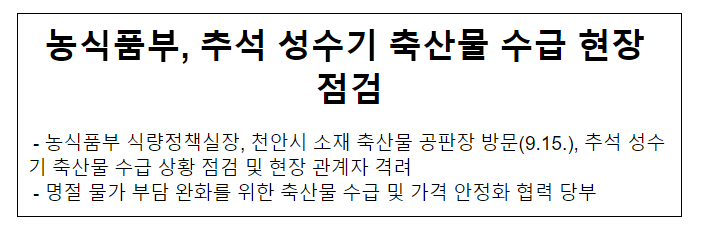 농식품부, 추석 성수기 축산물 수급 현장 점검