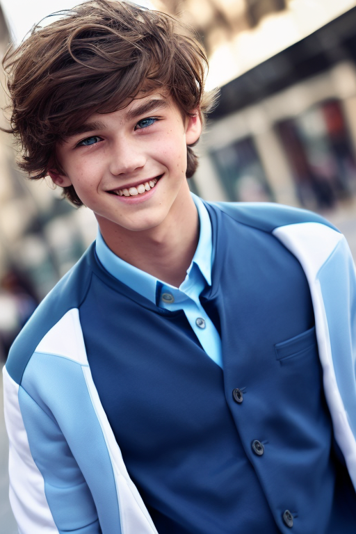 [Boy-207] Free commercially available cute male Ai image, beautiful boy with brown hair and blue eyes, street background