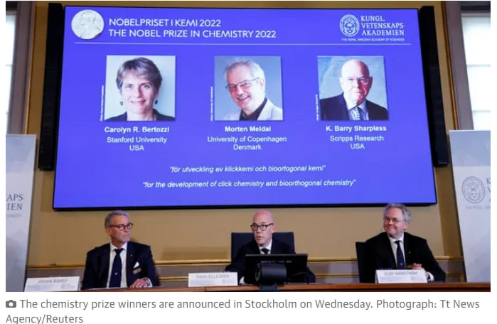[2022 Nobel Prize] 노벨화학상에 세 명의 '클릭 화학' 과학자 공동 수상 VIDEO: Announcement of the 2022 Nobel Prize in Chemistry