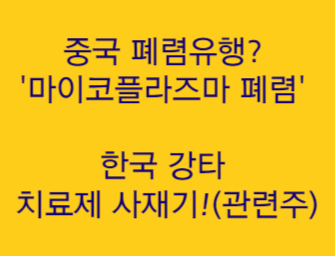 중국 코로나 끝나니 폐렴유행? '마이코플라즈마 폐렴' 한국 강타 치료제 사재기!(관련주)