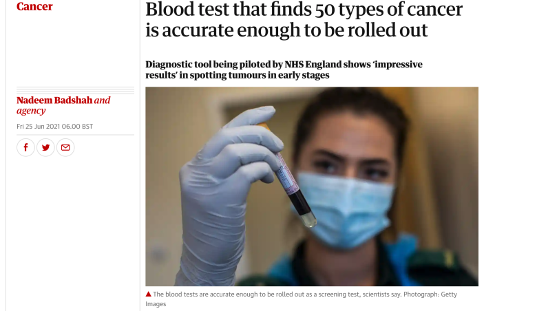 영국 NHS, 혈액 검사로 50가지 암 조기 발견... 대규모 시험