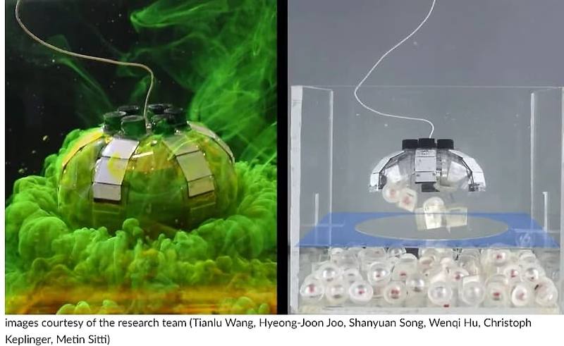 진동하는 해파리 로봇, 인공 근육 사용 '해양쓰레기' 진공 청소 VIDEO: Pulsating jellyfish robots can pick up and vacuum ocean trash using artificial muscles