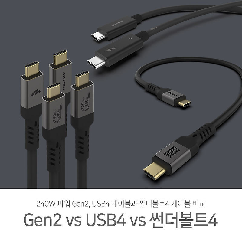 Gen2 vs USB4 vs Thunderbolt 4 케이블 비교