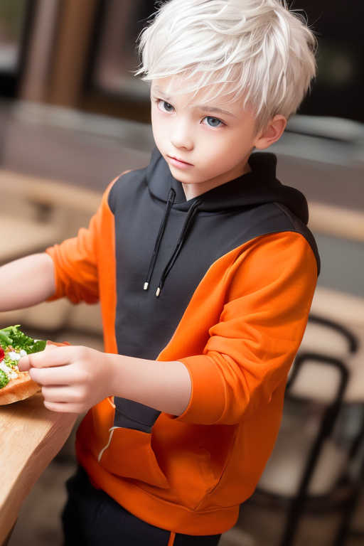 [Boy-096] boy, man, white hair, handsome, cute, teen, teenage, cafe & restaurant background, free images, Ai images