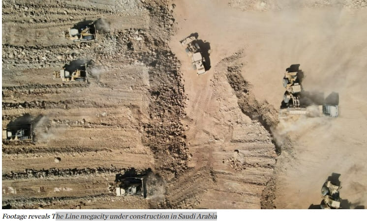 의구심 가졌던 세계 최대 신비의 도시 프로젝트 '네옴''...과연 건설될까  VIDEO:  Drone footage reveals The Line megacity under construction in Saudi Arabia