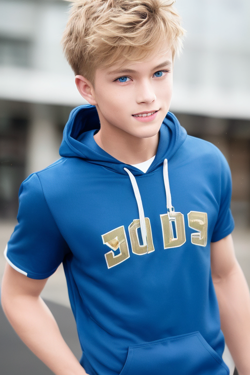 [Boy-106] handsome blond hair and blue eyes teen boy, man with a street background
