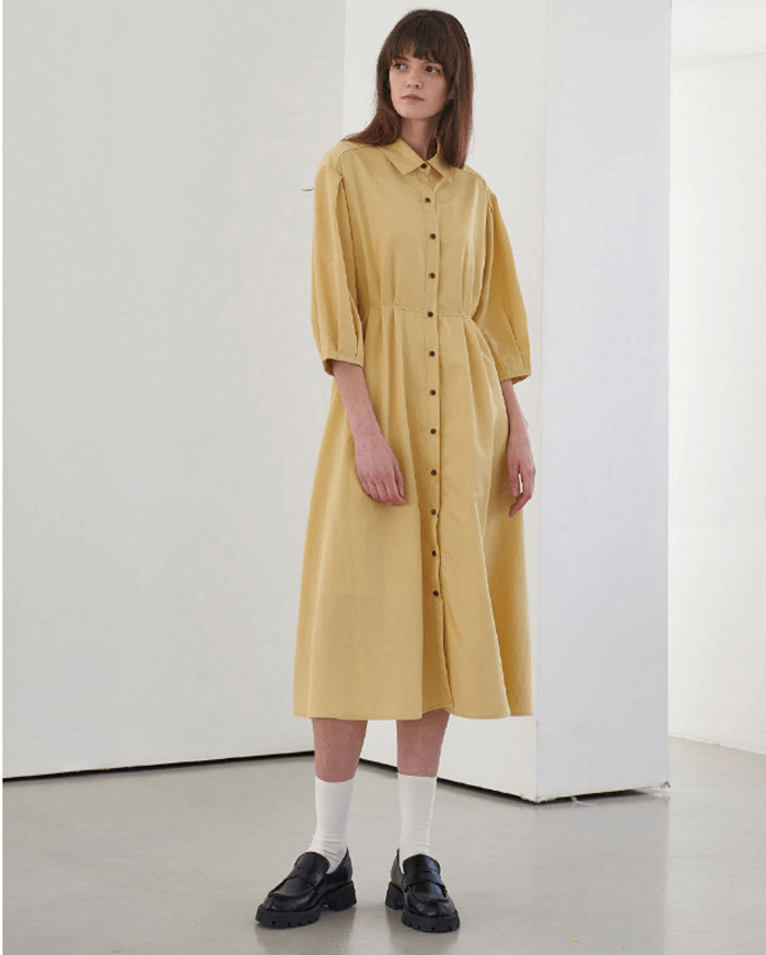 황금가면 (15회) 차예련 원피스 _ 미테 핀턱 셔링 셔츠 드레스 옐로우 (유수연 패션)