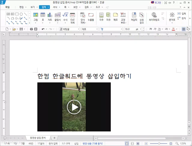 한컴 오피스 한글 워드 문서내에 동영상 삽입하는 방법