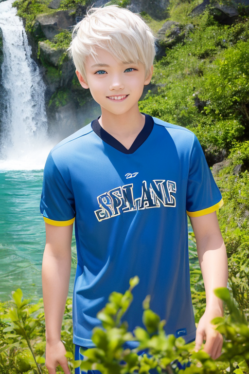 [Boy-028] Free commercially available images of white haird and blue eyesd boy in a valley, forest, nature background