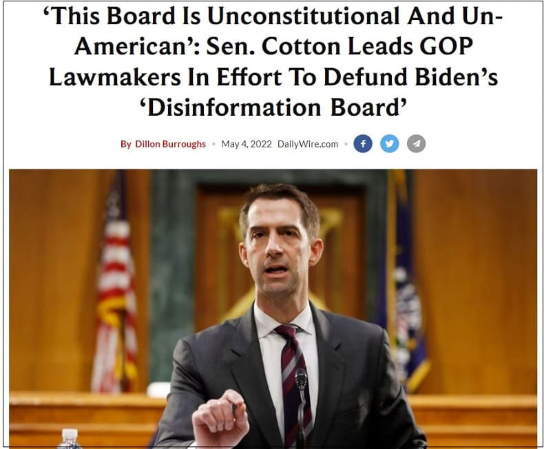 머스크 트위터 인수에 맞불 놓는 미 바이든 좌익 정부 VIDEO: US Goverment is crazy!...‘This Board Is Unconstitutional And Un-American’: Sen. Cotton ...