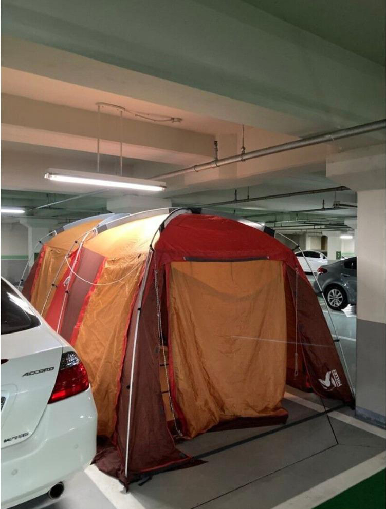 지하주차장 캠핑 (텐트 말리기)