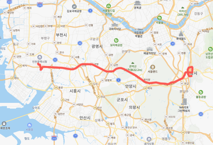 [시외]8806버스 노선, 요금, 시간표 : 성남 종합버스터미널 - 모란역 - 인천 종합터미널