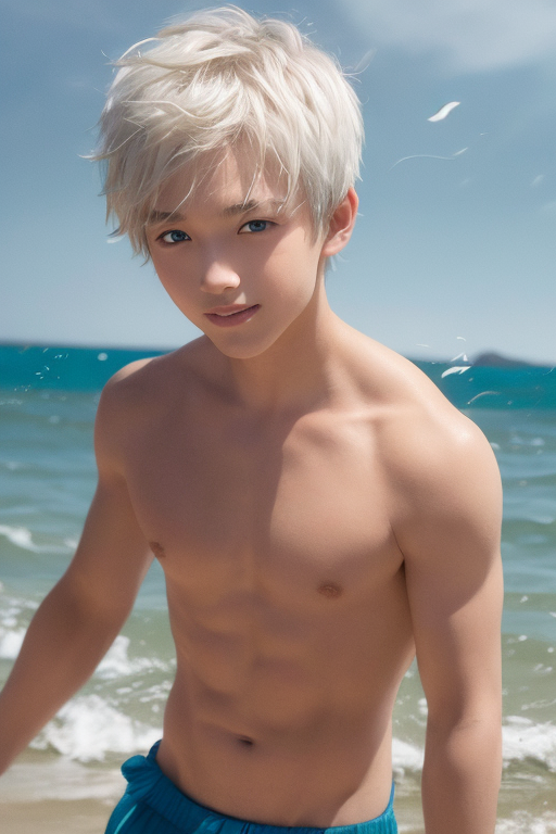 [Boy-062] Free images of White hair and Blue eyes Boy, Man with beach background