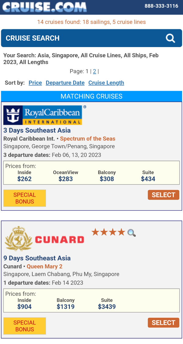 크루즈 예약 (Cruise.com , iCruise.com, Cayole.com)
