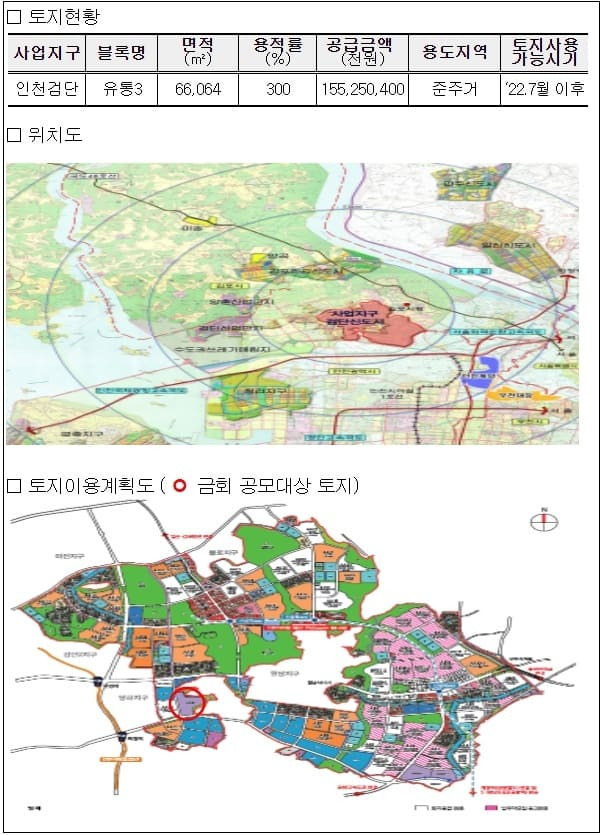 인천검단 지구 판매시설용지 ‘이익공유형’ 시범사업 공모 [국토교통부]