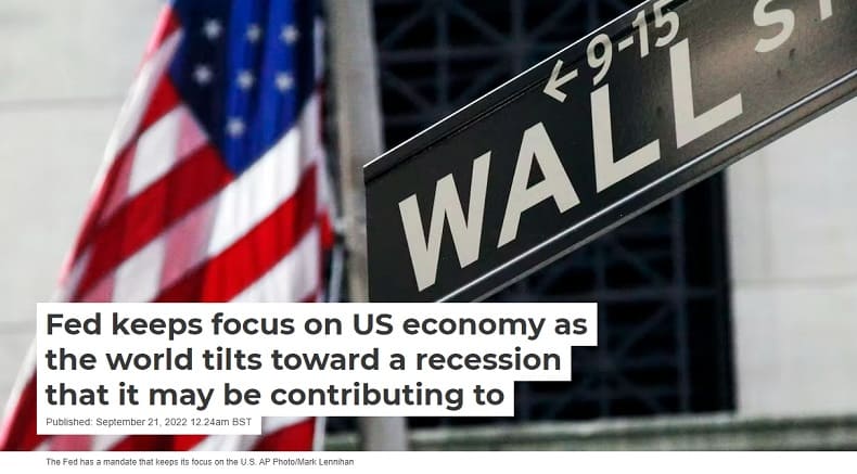 미국 경제에 촛점 맞춘 연준의 울트라 금리인상 매우 심각 Fed keeps focus on US economy as the world tilts toward a recession..