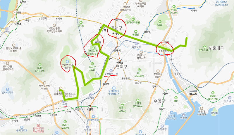 [부산] 44번버스 노선, 시간표 : 부산원동역, 동래역, 사직운동장, 어린이대공원