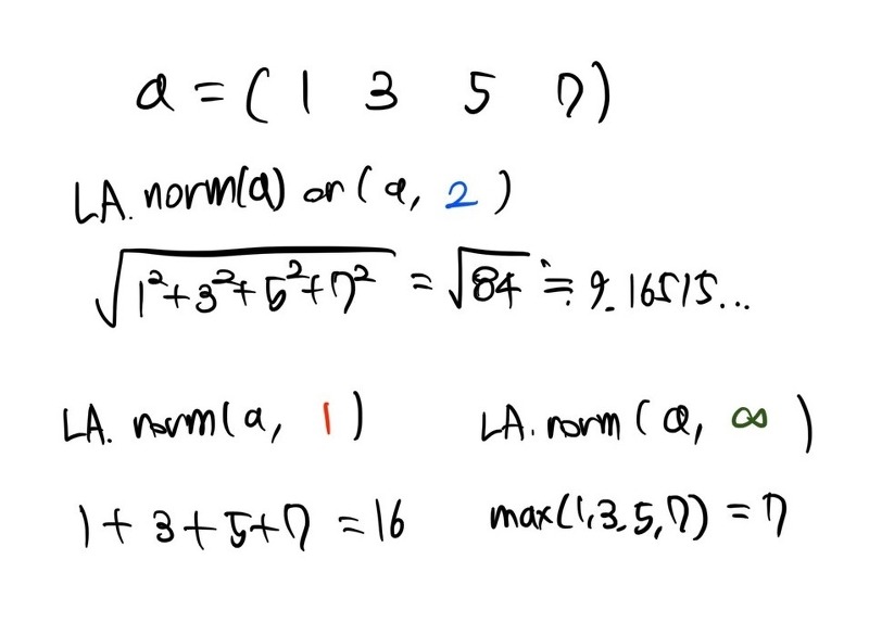 [Numpy] 벡터 norm 구하기, 벡터 정규화 함수 : np.linalg.norm(), LA.norm() 사용법