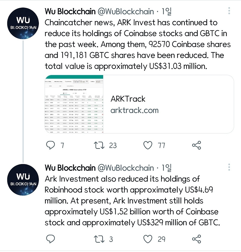 캐시우드 ARK invest 펀드런과 2가지 추가 악재