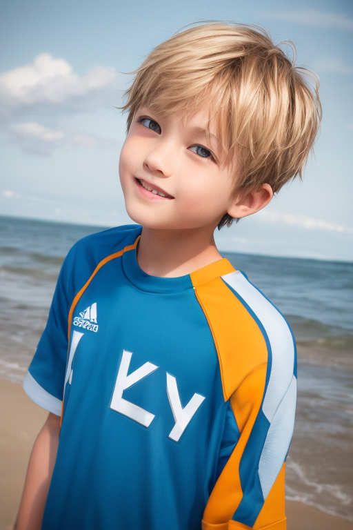 [Boy-173] Free images, illustrations of blond youth & children's male characters against the backdrop of beaches, beaches, and waves