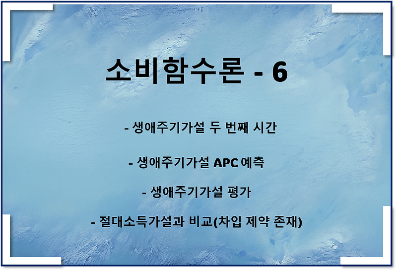 소비함수이론6 - 생애주기가설2, 평가, 절대소득가설 비교(차입제약)