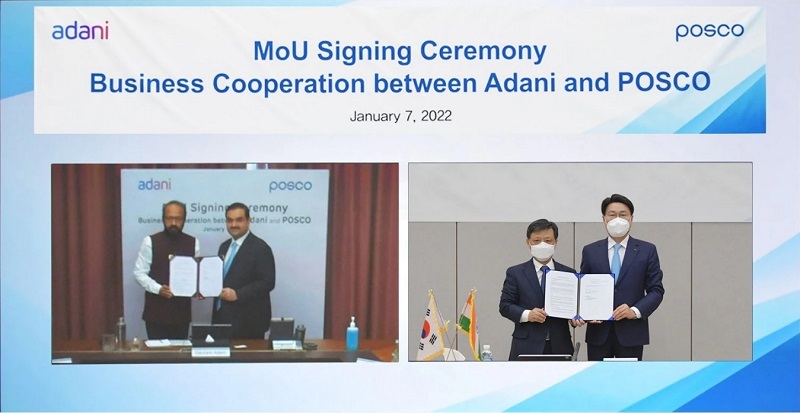 포스코, 인도에 그린 통합제철소 짓는다...50억달러  규모  Adani Group, POSCO sign $5 billion deal for green projects in India. 5 points