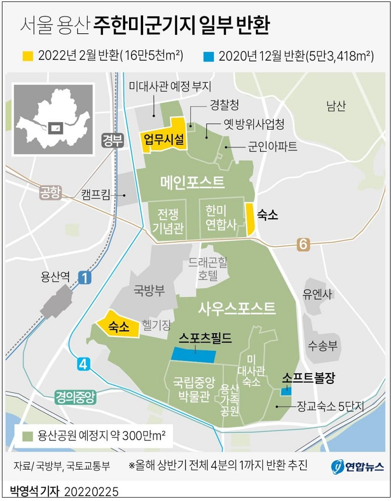 한미, 용산기지 16만 5000·의정부 기지 등 반환 합의