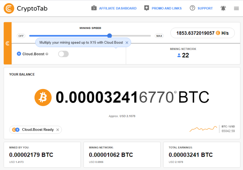 누가 쉽게 채굴하는 크립토탭(CryptoTab)을 통한 비트코인 채굴 현황(2021.11.11)