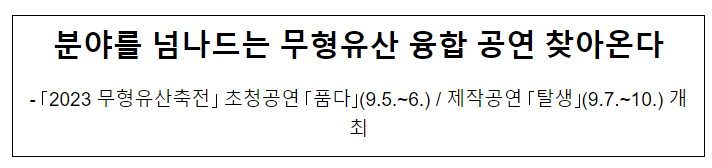 분야를 넘나드는 무형유산 융합 공연 찾아온다