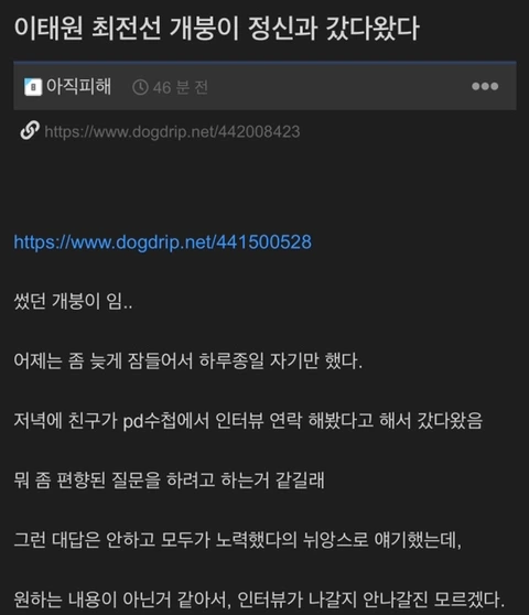 이태원 최전선 개붕이 정신과 갔다왔다