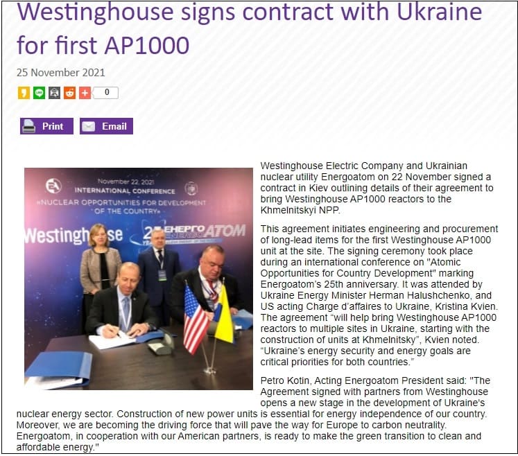 한국에 뒤졌던 원조 원전사 웨스팅하우스...다시 역전됐다...300억불 규모 우크라이나 원전  수주 Westinghouse signs contract with Ukraine for first AP1000