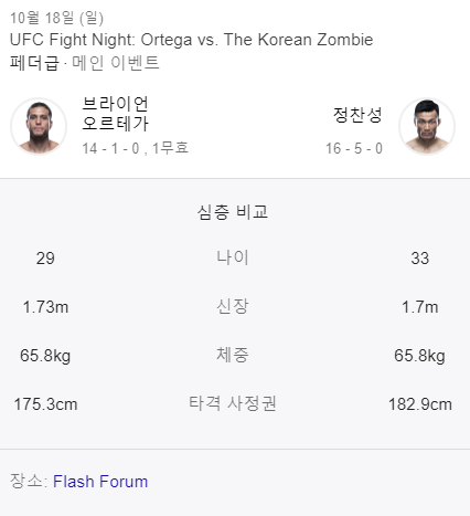 코리안 좀비 정찬성 오르테가 시간과 현재 훈련 근황