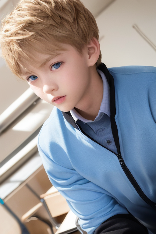 [Boy-147] Blonde blue-eyed male student live-action free image, school-related free thumbnail