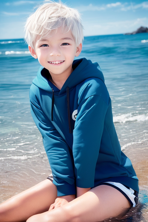[Boy-072] Cute White haird boy with summer sea background