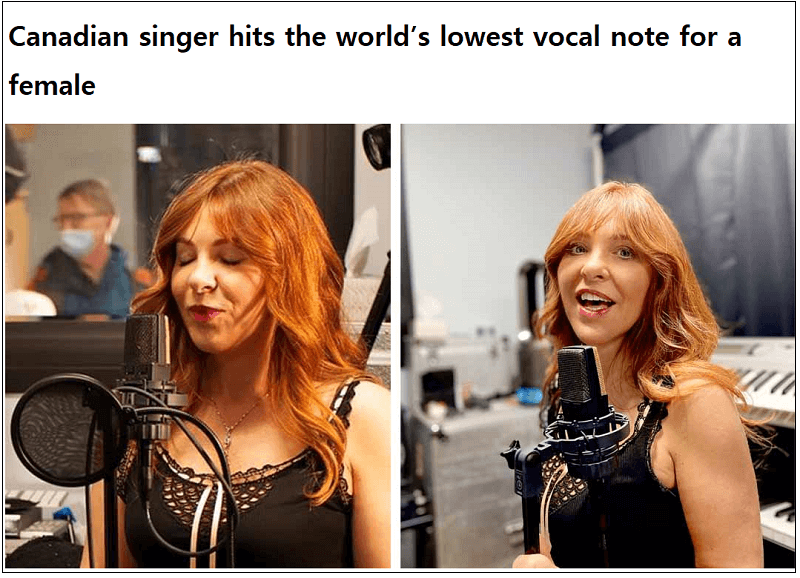 세계 최저음 발성 여성 기네스 기록에 올라 l Canadian singer hits the world’s lowest vocal note for a female